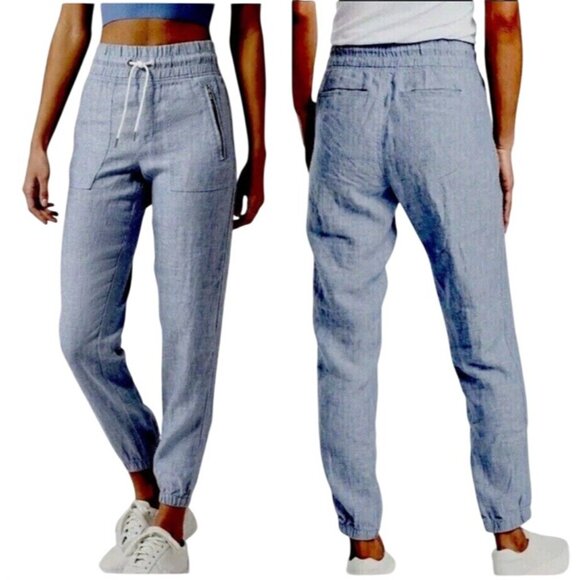 Athleta Pants - Athleta Cabo Jogger-Chambray Blue Women’s Size 8 Zip Pockets 100% Linen 26” Ins